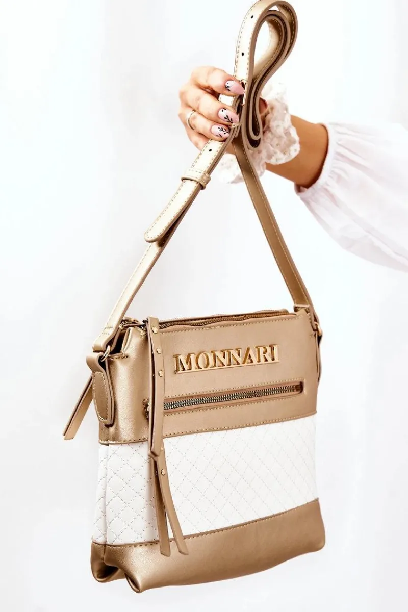 Torebki Monnari|Torebki Klasyczne>Monnari Torebka Listonoszka A360-M23 Złoto-Biała