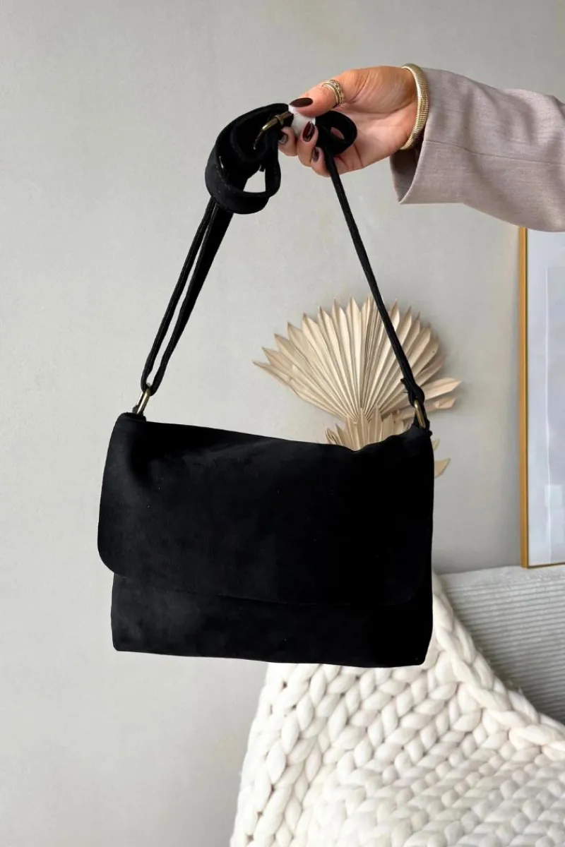 Listonoszki>Boto Torebka Listonoszka Z Eko Zamszu Czarna Carenza Czarny