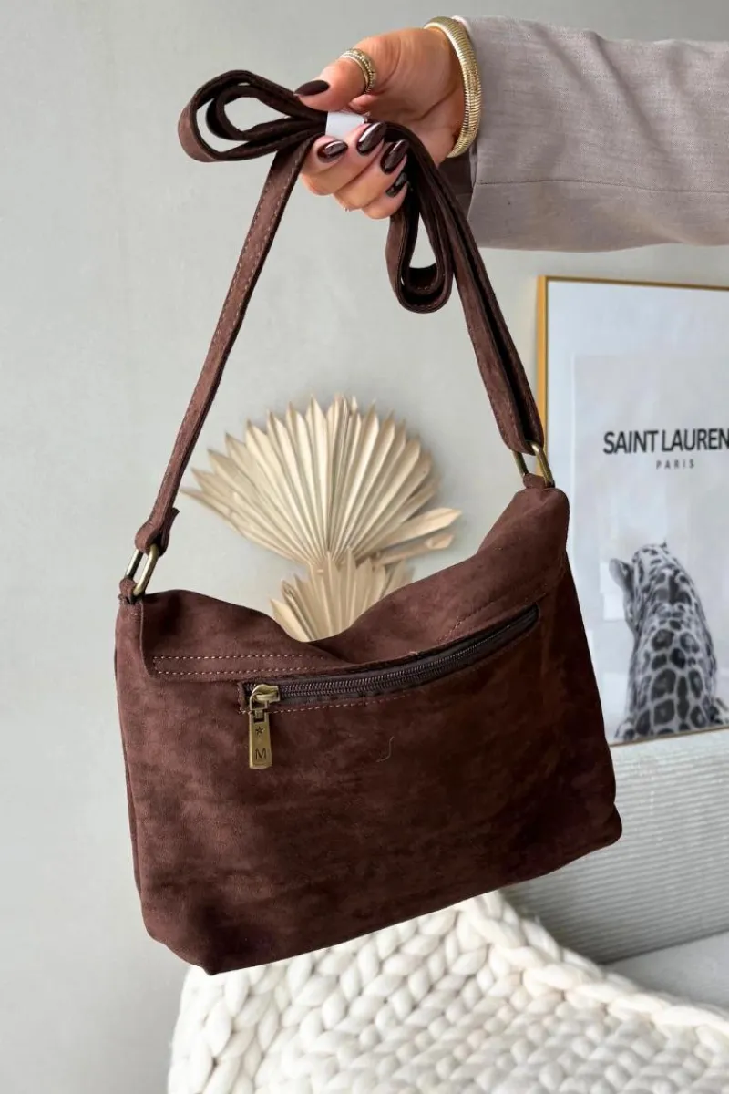 New Boto Torebka Listonoszka Z Eko Zamszu Czekoladowa Carenza