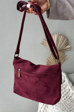 Clearance Torebka Listonoszka Z Eko Zamszu Bordowa Carenza Listonoszki