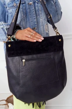 Outlet Torebka Listonoszka Z Frędzlami LAURA BIAGGI Czarna Torebki Klasyczne|Listonoszki