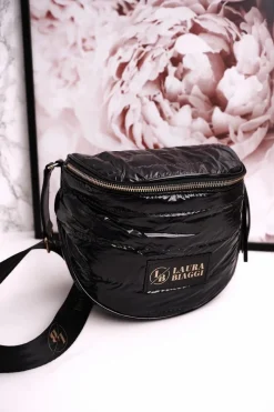 Sale Boto Torebka Listonoszka Z Frędzlami LAURA BIAGGI Błyszcząca Czarna