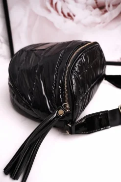 Sale Boto Torebka Listonoszka Z Frędzlami LAURA BIAGGI Błyszcząca Czarna