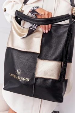 Outlet Boto Torebka Shopper Na Ramię LAURA BIAGGI Czarno-Złota
