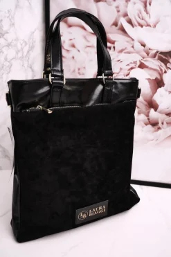 Torebki Klasyczne>Boto Torebka Shopper Z Odpinanym Paskiem LAURA BIAGGI Zamszowa Czarna