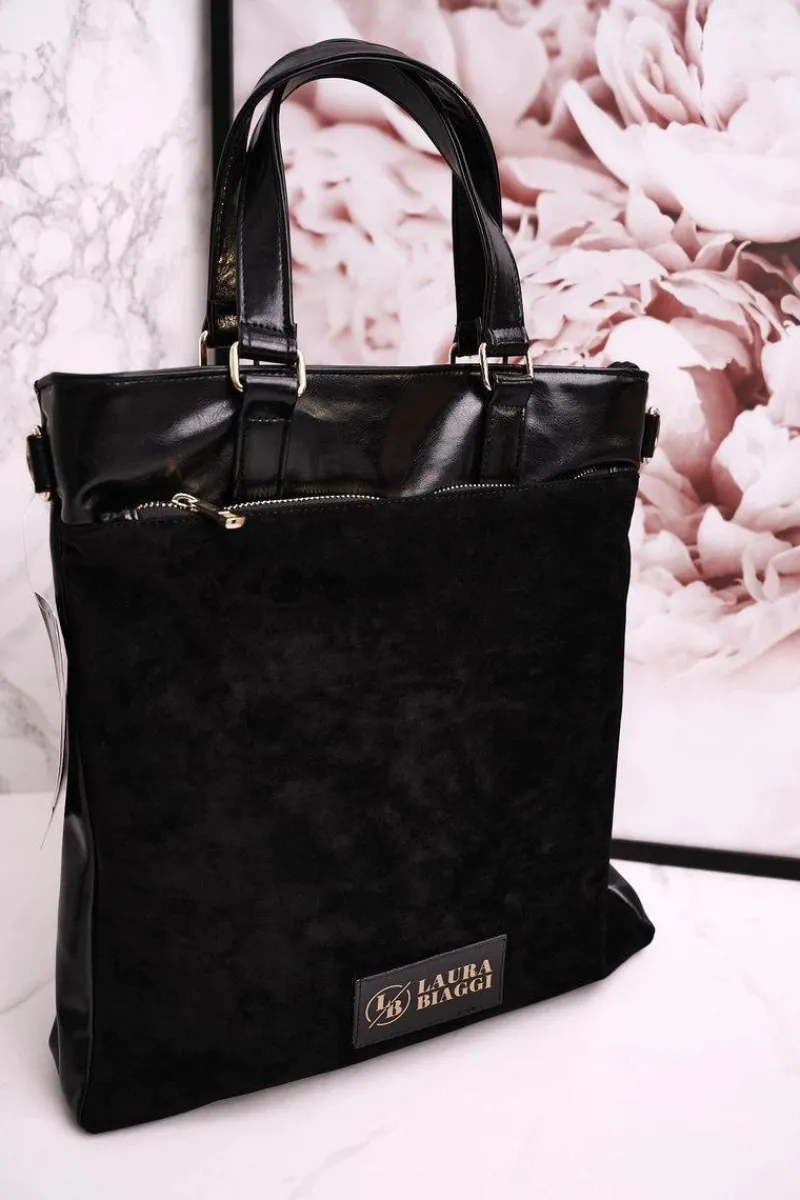 Torebki Klasyczne>Boto Torebka Shopper Z Odpinanym Paskiem LAURA BIAGGI Zamszowa Czarna