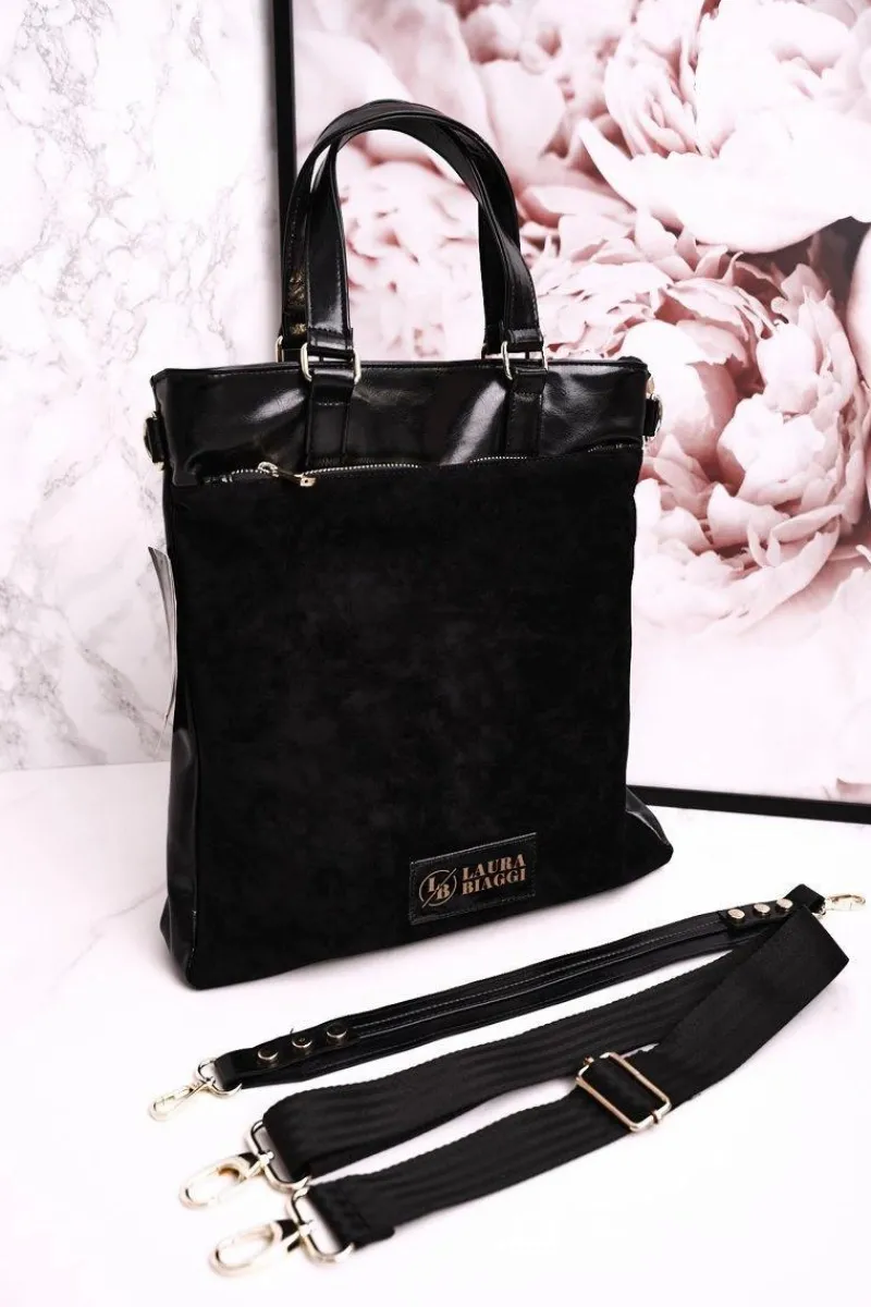 Torebki Klasyczne>Boto Torebka Shopper Z Odpinanym Paskiem LAURA BIAGGI Zamszowa Czarna