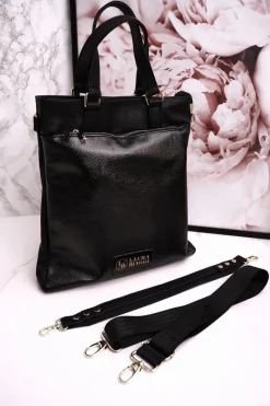 Outlet Boto Torebka Shopper Z Odpinanymi Paskami LAURA BIAGGI Lakierowana Czarna