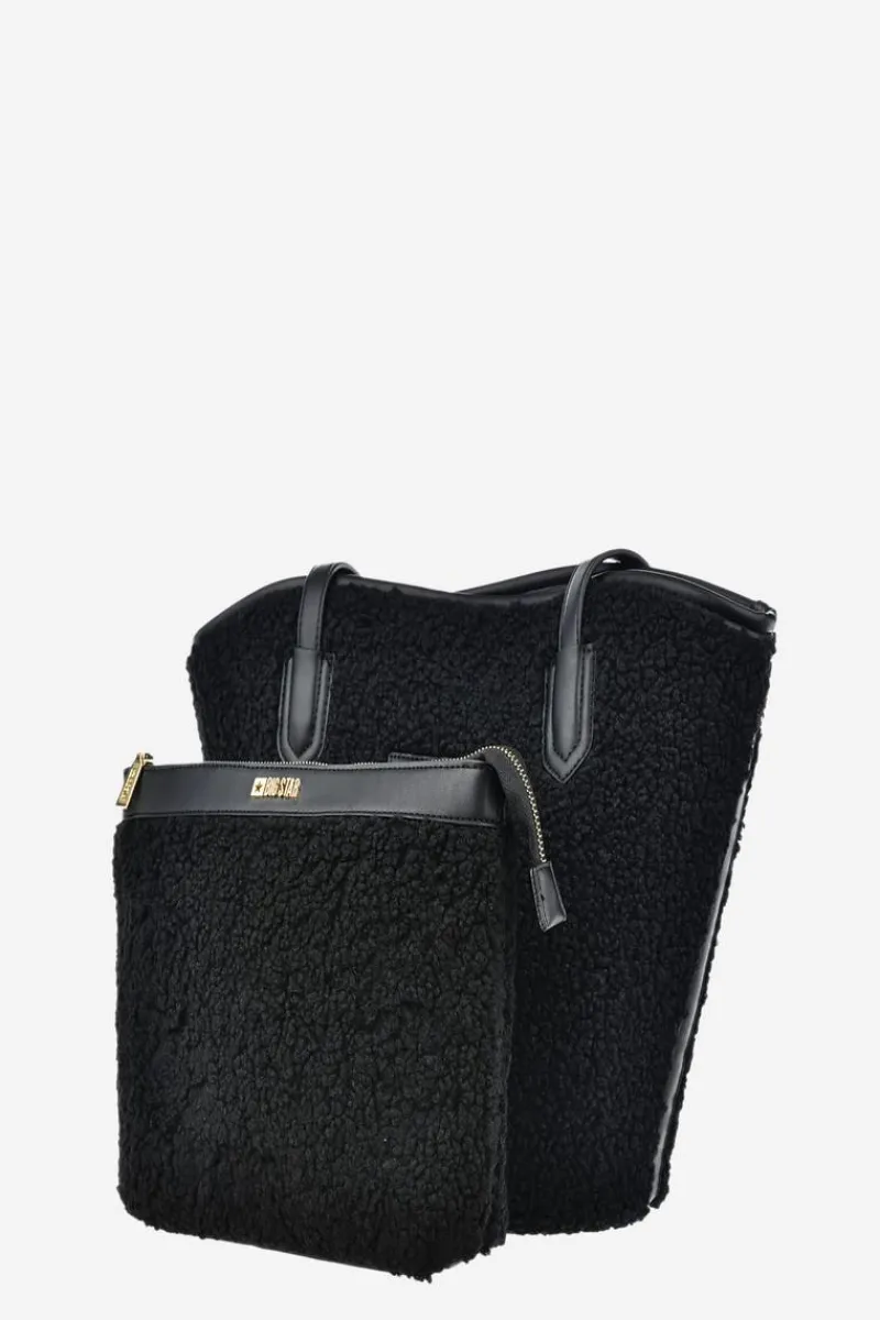 Torebki Klasyczne>Big Star Shoes Torebka Shopperka Z Futerkiem Typu Baranek Big Star OO574147 Czarna