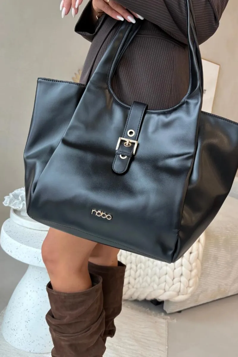 Torebki Nobo|Torebki Klasyczne>Nobo Torebka Shopperka Z Klamrą BAG6010-020 Czarna Czarny