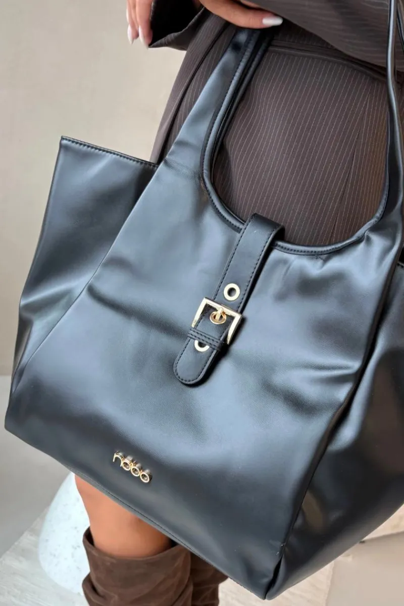 Torebki Nobo|Torebki Klasyczne>Nobo Torebka Shopperka Z Klamrą BAG6010-020 Czarna Czarny