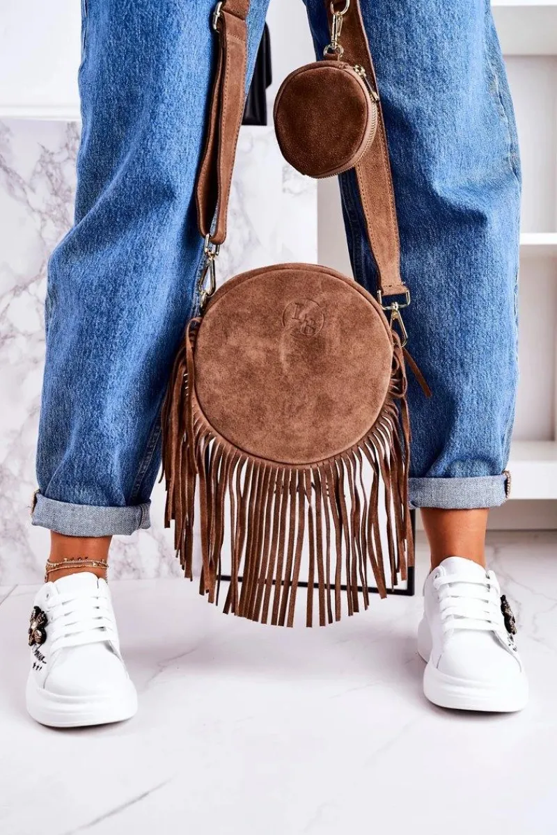 Best Boto Torebka Skórzana Okrągła Z Frędzlami Boho LAURA BIAGGI Beżowa