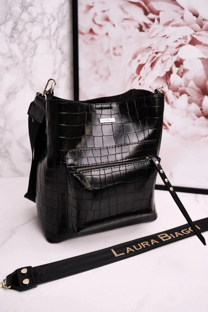 Sale Boto Torebka Worek Z Odpinanymi Paskami LAURA BIAGGI Print Zwierzęcy Czarna