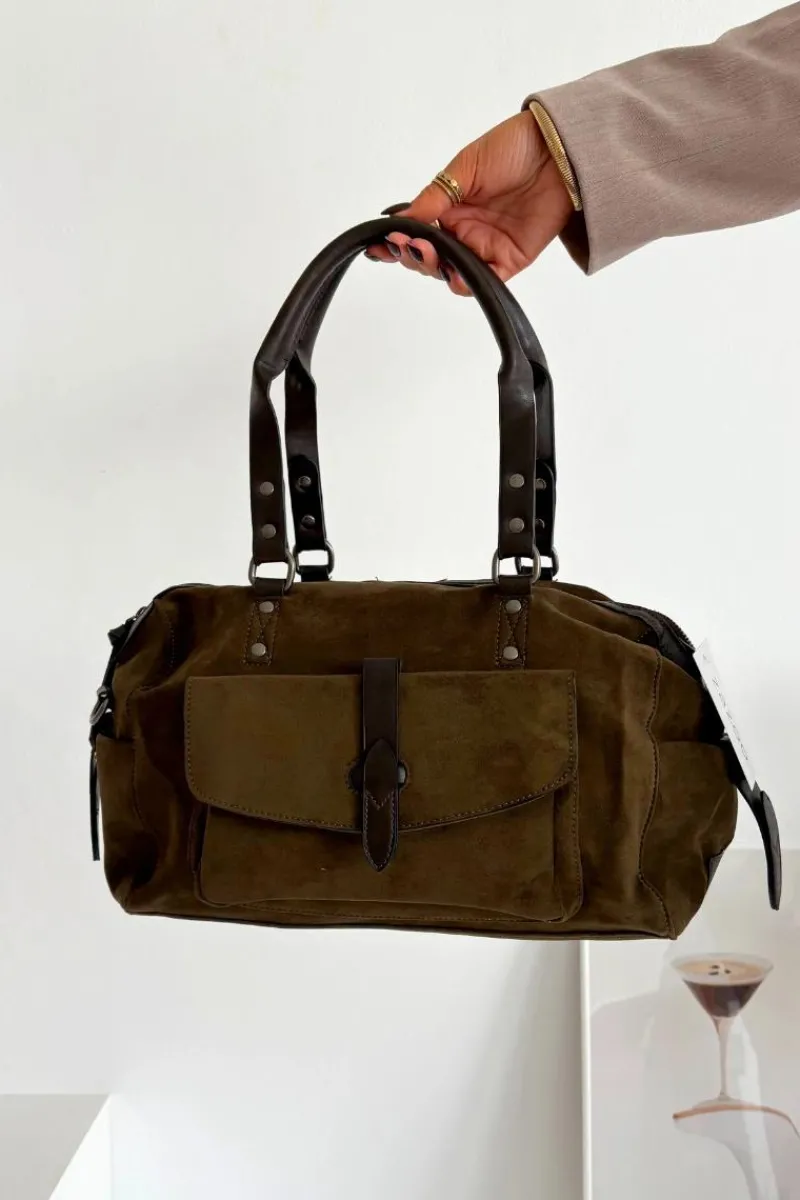 Torebki Klasyczne>Boto Torebka Z Eko Zamszu Khaki Gressa Zielony