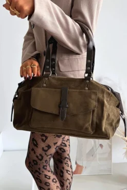 Torebki Klasyczne>Boto Torebka Z Eko Zamszu Khaki Gressa Zielony