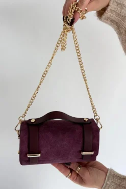 Boto Torebka Z Naturalnego Zamszu Z Łańcuszkiem Fioletowa Nivra