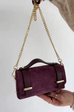 Boto Torebka Z Naturalnego Zamszu Z Łańcuszkiem Fioletowa Nivra