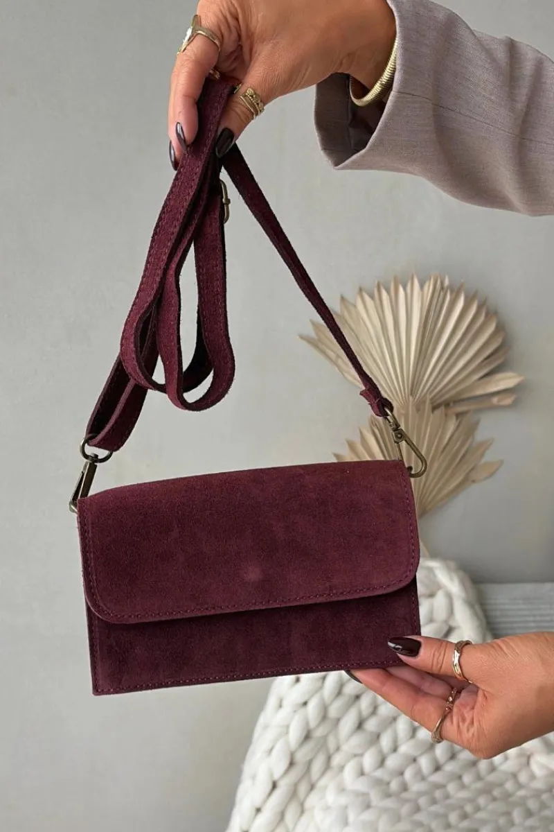 Clearance Torebka Z Naturalnego Zamszu Bordowa Mirine Listonoszki