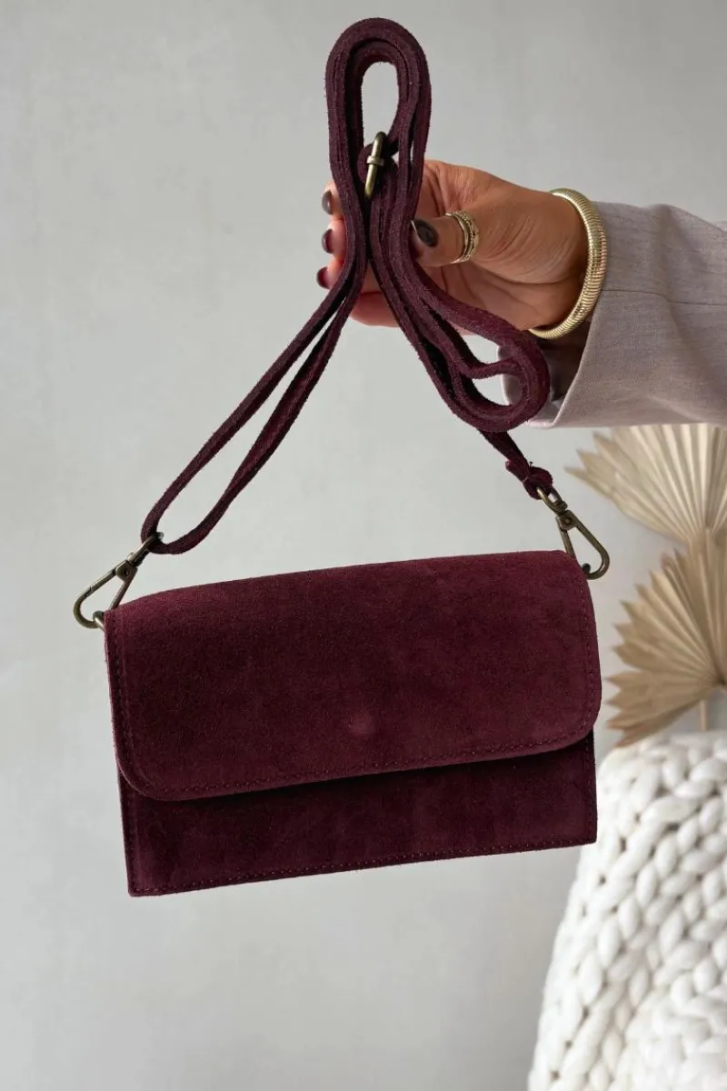 Clearance Torebka Z Naturalnego Zamszu Bordowa Mirine Listonoszki