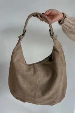 Boto Torebka Z Naturalnego Zamszu Jasnobeżowa Floriah Beżowy