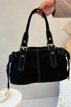 Hot Boto Torebka Z Naturalnego Zamszu Czarna Danira Czarny