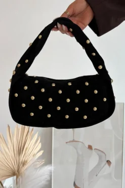 New Boto Torebka Z Naturalnego Zamszu Ze Zdobieniem Czarna Julisse