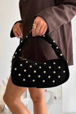 New Boto Torebka Z Naturalnego Zamszu Ze Zdobieniem Czarna Julisse