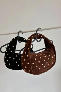 New Boto Torebka Z Naturalnego Zamszu Ze Zdobieniem Czarna Julisse