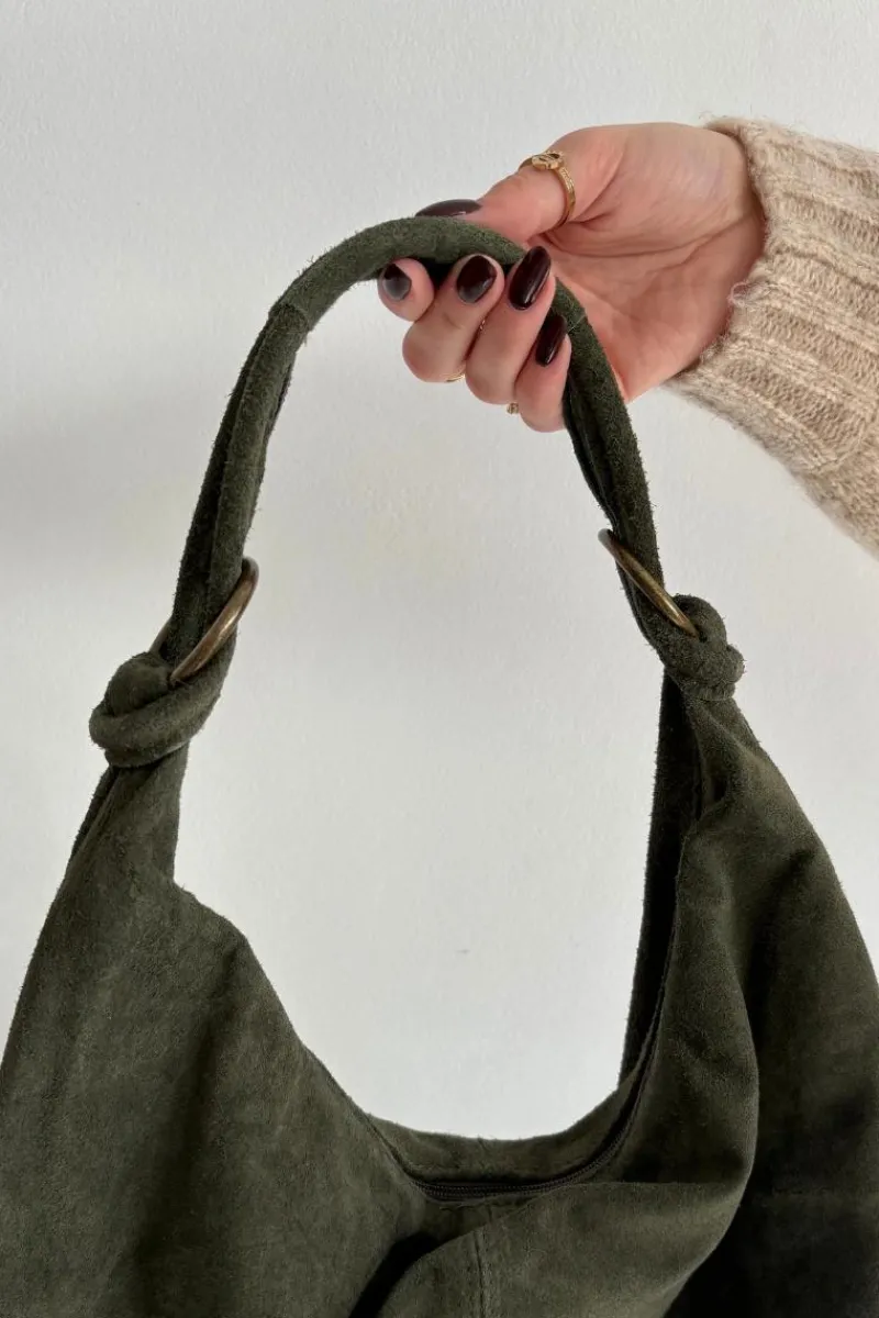 Torebki Klasyczne>Boto Torebka Z Naturalnego Zamszu Ciemnozielona Floriah Zielony