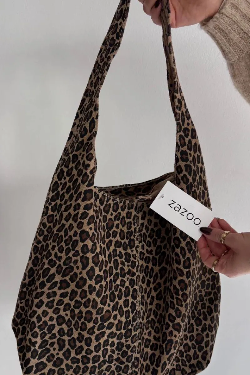 Hot Boto Torebka Z Naturalnego Zamszu W Panterkę Beżowa Sanea