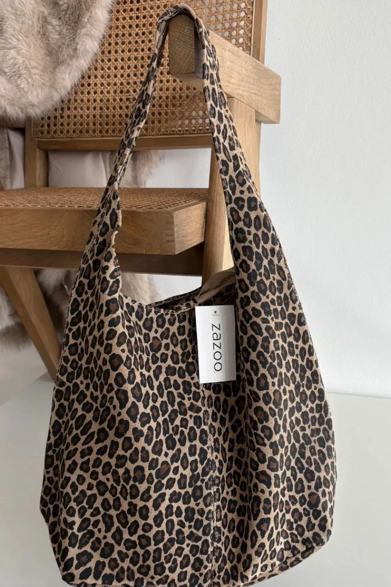 Hot Boto Torebka Z Naturalnego Zamszu W Panterkę Beżowa Sanea