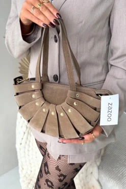 Outlet Torebka Z Naturalnego Zamszu Beżowa Marivane Torebki Klasyczne