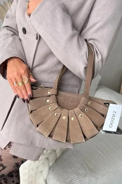 Outlet Torebka Z Naturalnego Zamszu Beżowa Marivane Torebki Klasyczne