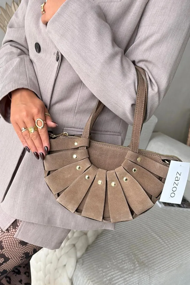 Outlet Torebka Z Naturalnego Zamszu Beżowa Marivane Torebki Klasyczne