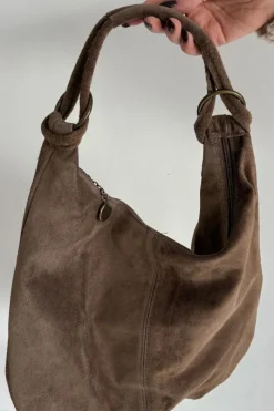 Hot Torebka Z Naturalnego Zamszu Ciemnobeżowa Floriah Torebki Klasyczne