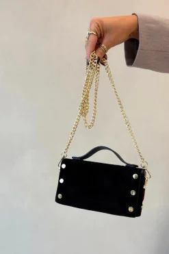 Discount Boto Torebka Z Naturalnego Zamszu Z Łańcuszkiem Czarna Nivra