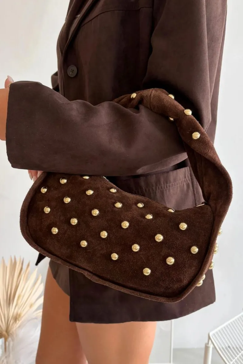 Best Boto Torebka Z Naturalnego Zamszu Ze Zdobieniem Czekoladowa Julisse