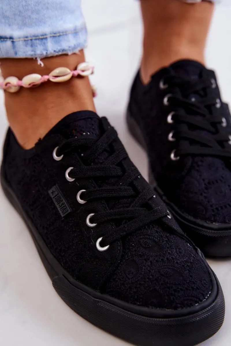 Trampki Damskie Big Star|Trampki Damskie Niskie>Big Star Shoes Trampki Ażurowe BIG STAR JJ274064 Czarne