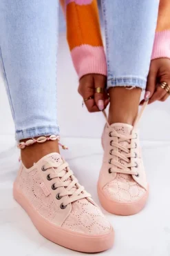 Outlet Trampki Ażurowe BIG STAR JJ274059 Jasnoróżowe Damskie Trampki Damskie Big Star|Trampki Damskie Niskie