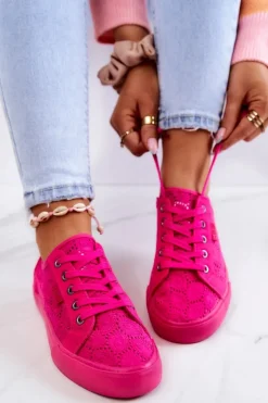 Trampki Damskie Big Star|Trampki Damskie Niskie>Big Star Shoes Trampki Ażurowe BIG STAR JJ274060 Różowe