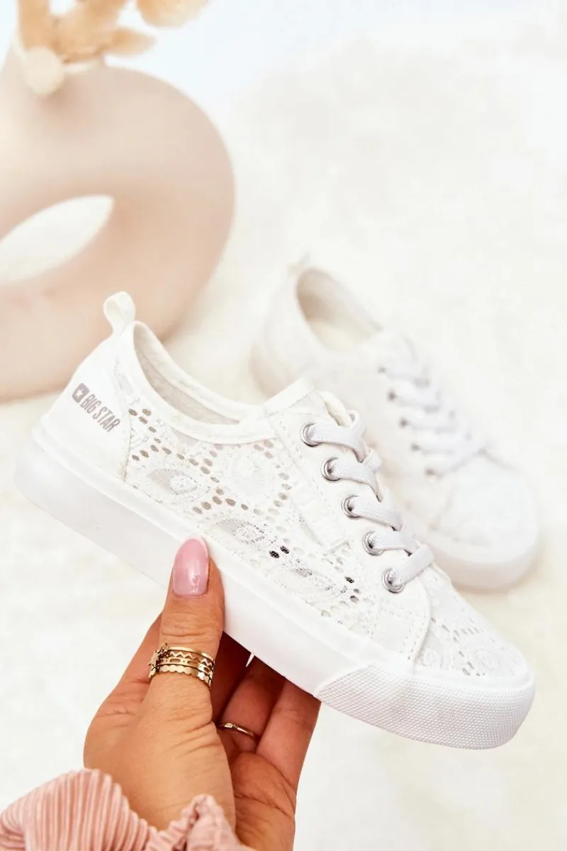 Dziewczęce>Big Star Shoes Trampki Ażurowe Big Star JJ374012 Białe