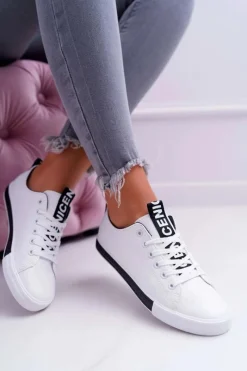 Hot Boto Trampki Damskie Białe Czarny Pasek Nigrid