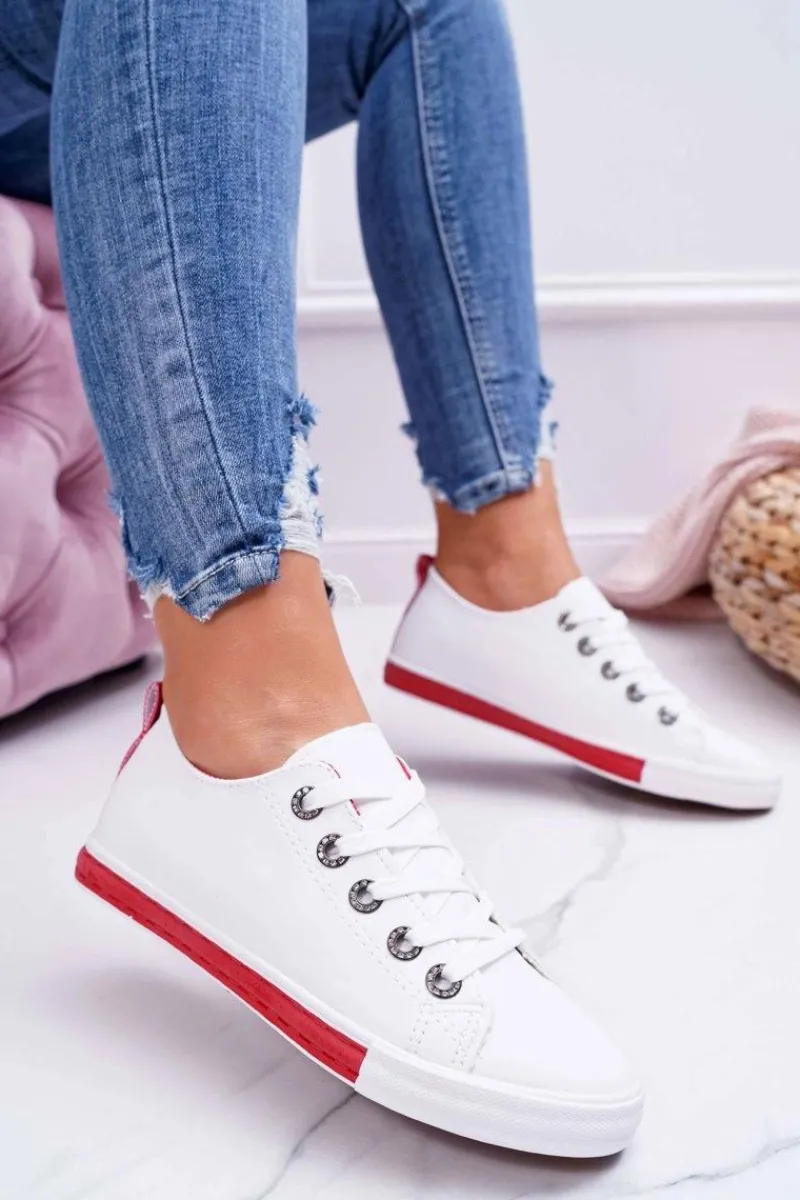 Hot Trampki Damskie Białe Czerwony Pasek Nigrid2 Damskie Trampki Damskie Niskie