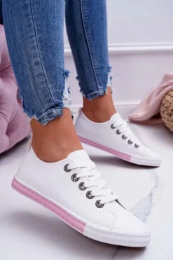 Trampki Damskie Niskie>Boto Trampki Damskie Białe Różowy Pasek Nigrid2