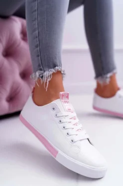 Online Trampki Damskie Białe Różowy Pasek Nigrid Damskie Trampki Damskie Niskie