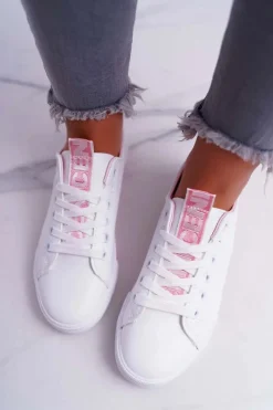 Online Trampki Damskie Białe Różowy Pasek Nigrid Damskie Trampki Damskie Niskie