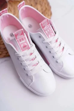 Online Trampki Damskie Białe Różowy Pasek Nigrid Damskie Trampki Damskie Niskie