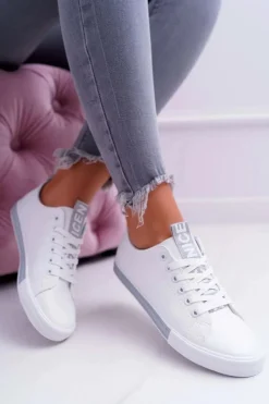 Hot Trampki Damskie Białe Szary Pasek Nigrid Damskie Trampki Damskie Niskie