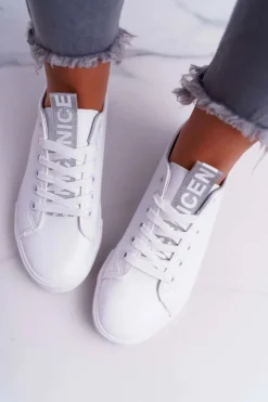 Hot Trampki Damskie Białe Szary Pasek Nigrid Damskie Trampki Damskie Niskie