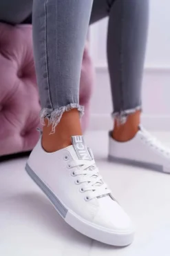 Hot Trampki Damskie Białe Szary Pasek Nigrid Damskie Trampki Damskie Niskie